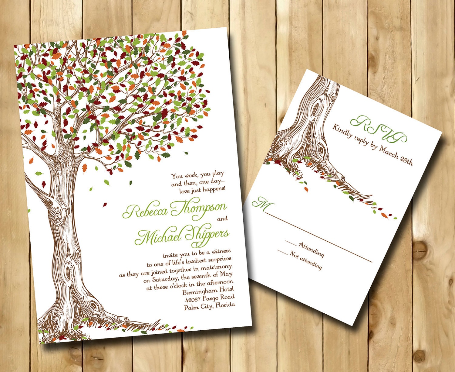 Changing Fall Leaves Wedding Invitation - Sample