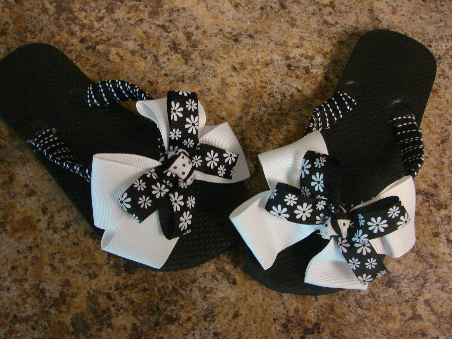 Flip Flops Black and White Ribbon Flip Flops