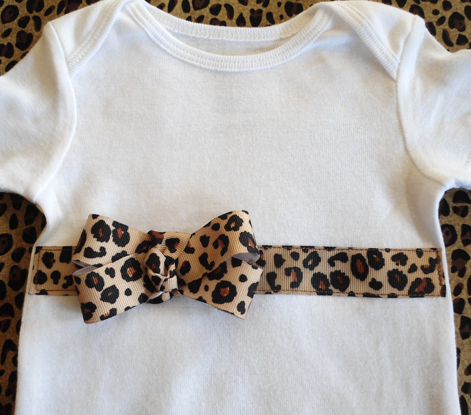 Leopard Cheetah Print Boutique Ribbon Bow Onesie