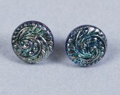 Dichroic Glass Earrings - Blue-Green Wave