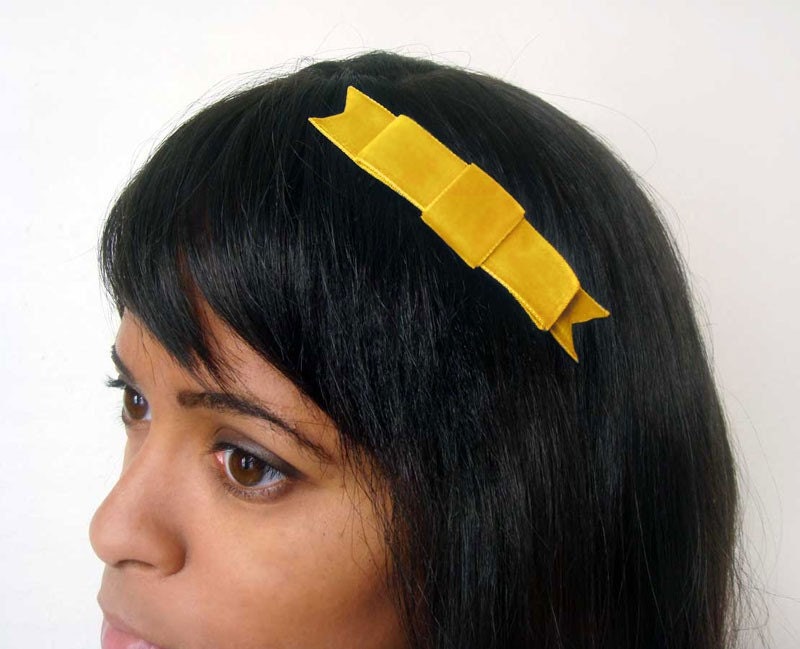 Mustard Yellow Velvet Ribbon Bow Hair Comb (Special Occasion, Party, Gift, front page etsy)
