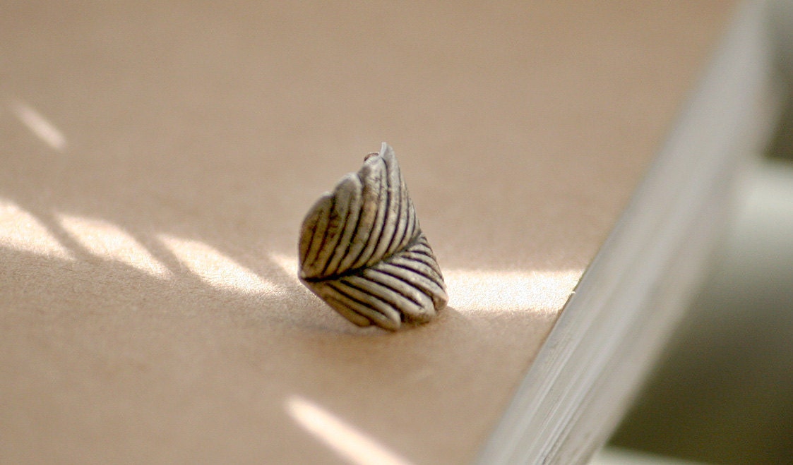 Small Antiqued Sterling Silver Plated Metal Leaf Feather Earring Cuff