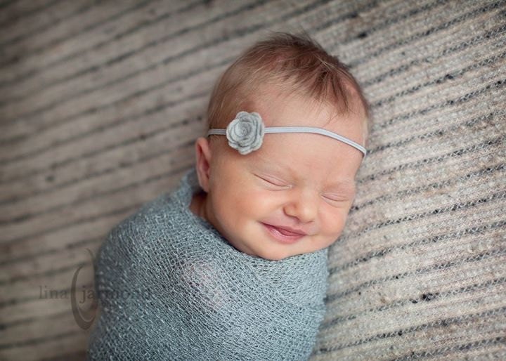 AVA. Gray. Felt Flower Headband. Grey. Rosette. Baby. Girl. Elastic. Petite.