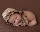 THOMASINA- Floral Newborn Fabric Bonnet. Vintage Style. Photo Prop. Baby Girl