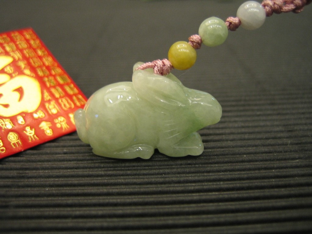 New Year Greeting . 2011 .. RABBIT ... 12 Birth Animals ... Natural Jade Charm ... Handknotting Accessories