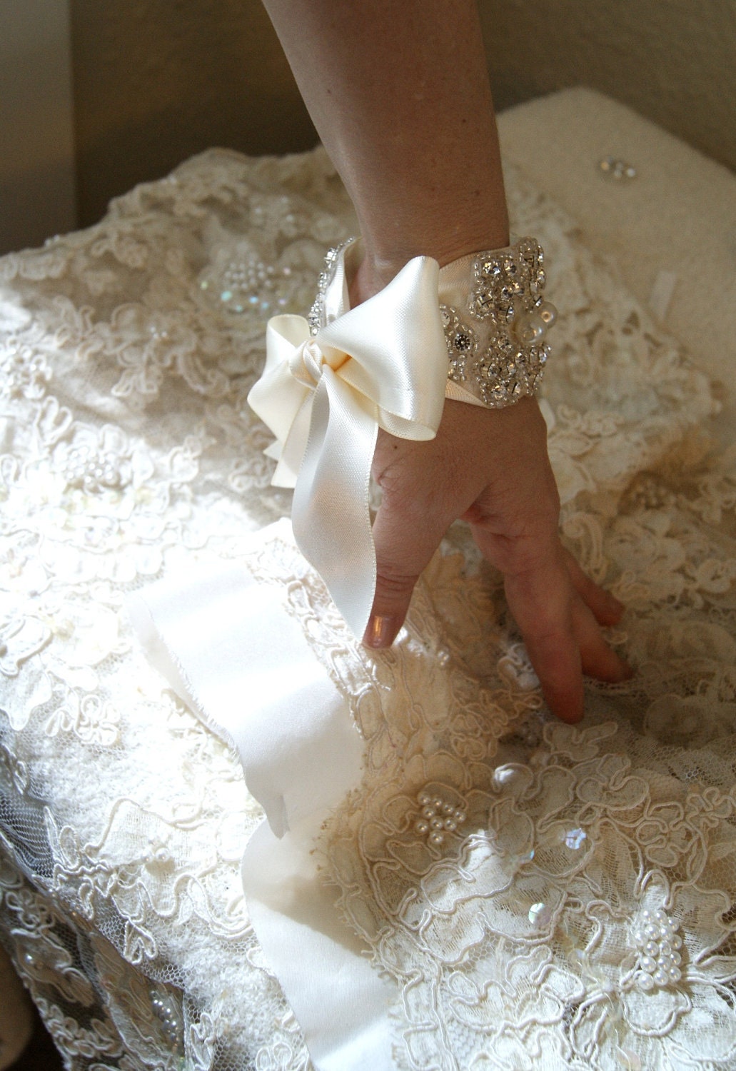 Crystal Bridal Cuff with Pearls in Ivory CRYSTALINE