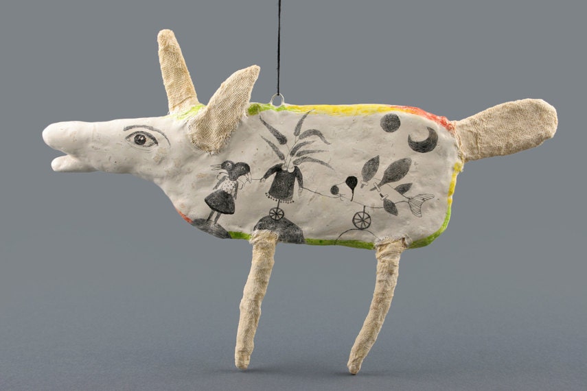 Clay Animal Sculpture 3 d Art Object - Mr. Moon - SALE