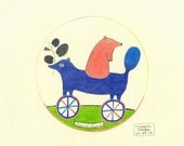 Original Pencil Drawing Dog Carrier - Eternal Friends