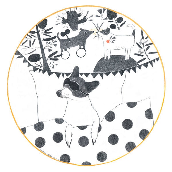 ORIGINAL DRAWING  Dog Dreaming ( for the Morran Book ) - The Dream