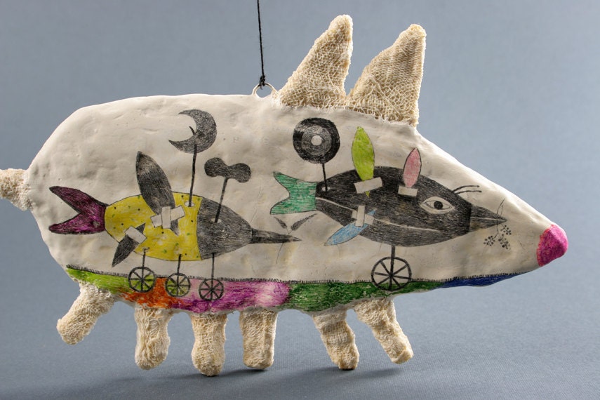 3 D Art Object Wall Decoration / Mixed Media Animal Sculpture/ Mouse - Ramon ( or The First Time I Saw You )