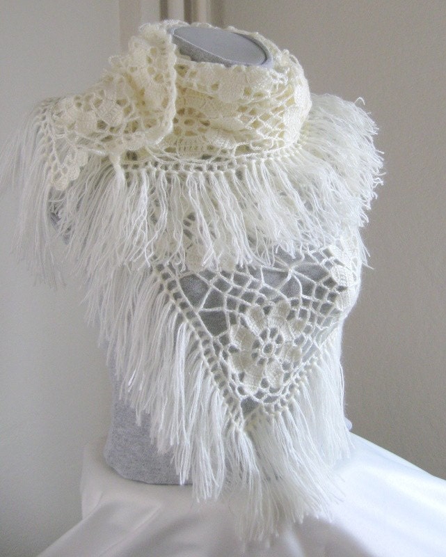 Cream mohair tringle shawl.. wedding bridal shawl.knitting, fashion, necktie, shrug, wrap, stole, capelet, black, women, scarflette