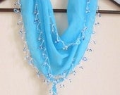 Traditional Turkish AQUA BLUE  Oya Scarf,authentic, romantic, elegant, fashion,rose,weddings,bridal,aqua,blue,navy,white,