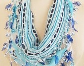 Traditional Turkish YEMENI  BLUE-AQUA Oya Scarf ..wedding,bridal,scarf,authentic, romantic, elegant, fashion,april,spring
