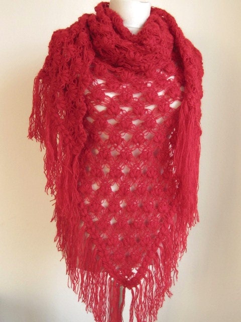 Red shawl -dark red shawl Crochet shawl ..wedding bridal shawl,