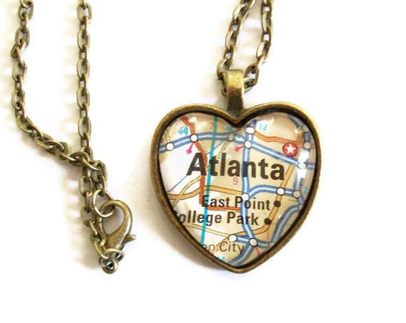 Custom Map Necklace, Heart Pendant