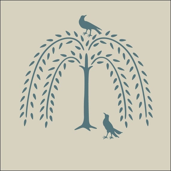 Items similar to he Artful Stencil, Primitive Willow Tree with Two