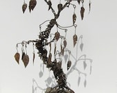 Twisted Barbed Wire Tree Sculpture with Rusty Metal Leaves