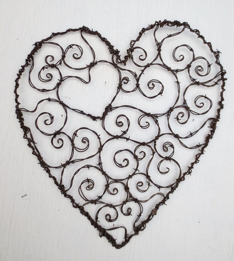 Burly Spirillian Barbed Wire Heart of Spirals For Your Valentine Garden Trellis