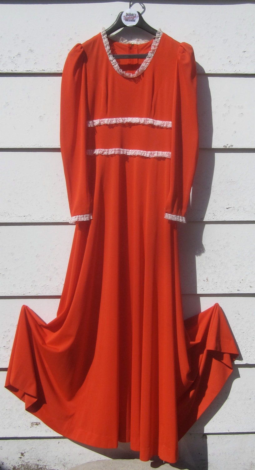 Vintage 1970's Long & Luscious Orange Maxi Dress Gown That Glides With Every Movement
