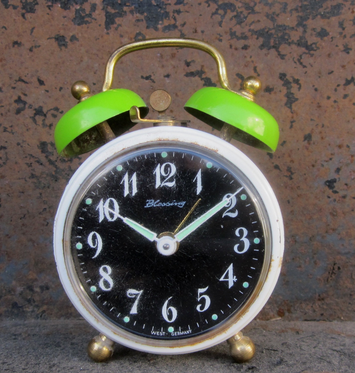 Vintage 1950's Classic Metal Wind Up Alarm Clock by Blessings w/Glow-in-the-Dark Hands