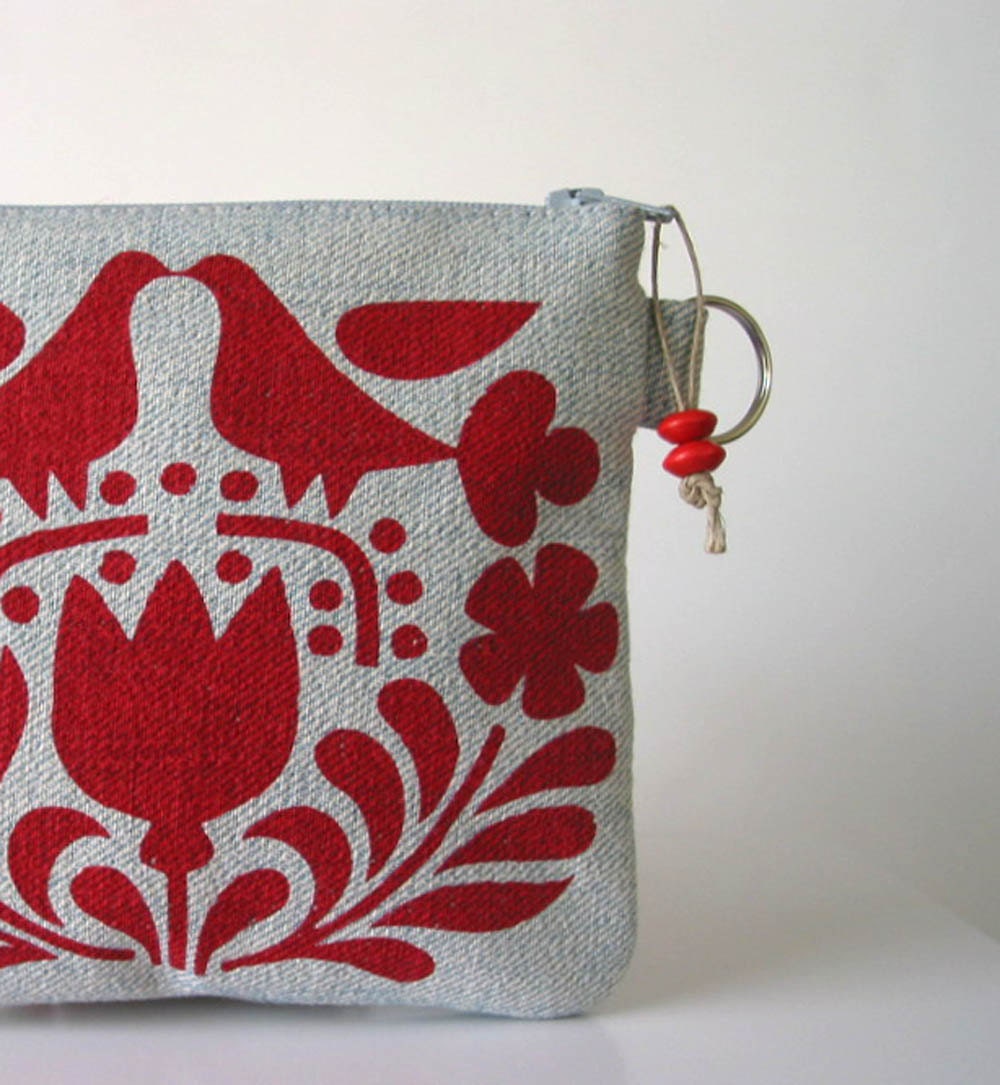 Recycled Denim Red Scandinavian Print Changepurse Seconds Sale