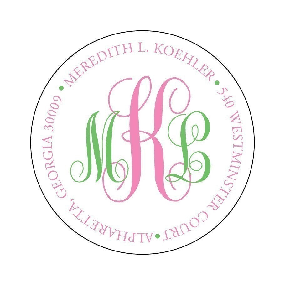 Two Color Monogrammed Round Address Label Stickers