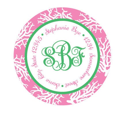 Pink Coral Monogram Address Label Stickers
