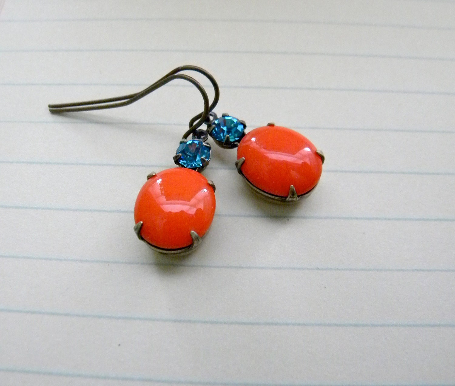 Orange and Aqua Vintage Earrings.