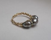 Olive Freshwater Pearl Trio Wire Wrapped Ring in Gold