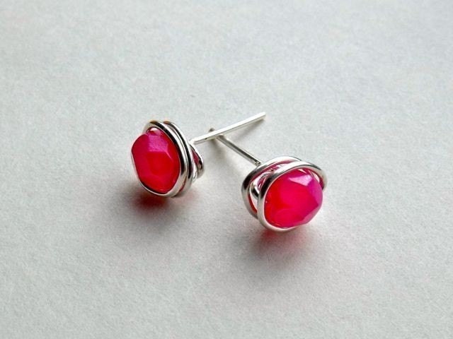 Breast Cancer Awareness Post Earrings - Hot Pink in Sterling