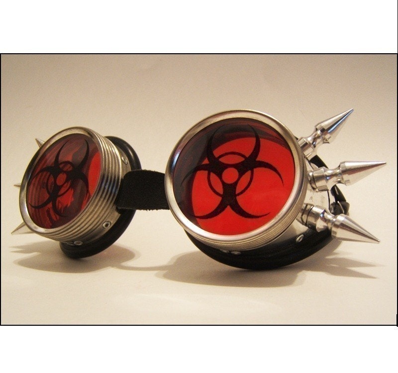 Biohazard (Custom Lens and Spike) Cyber Goth Burning Man Rave Steampunk Goggles