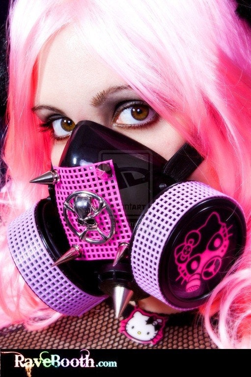 Hello LED Gas Mask with Skull Ornament (LEDs Optional) Cute Kitty Burning Man Cyber Goth Mask