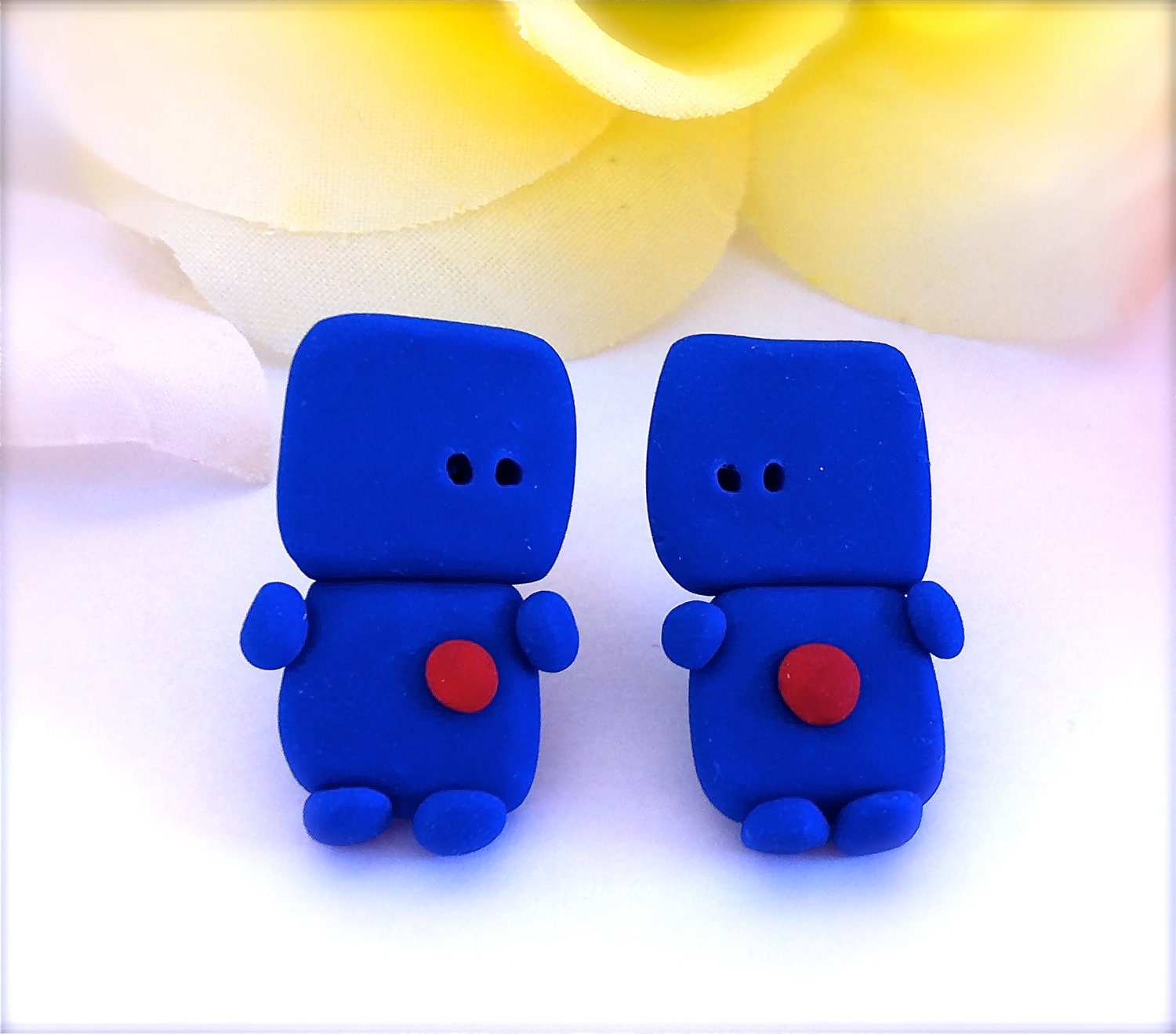 Robot Stud Earrings Robot Post Earrings Navy Blue Polymer Clay Jewelry Jewellery Tweens Geeks Geekery Sci Fi