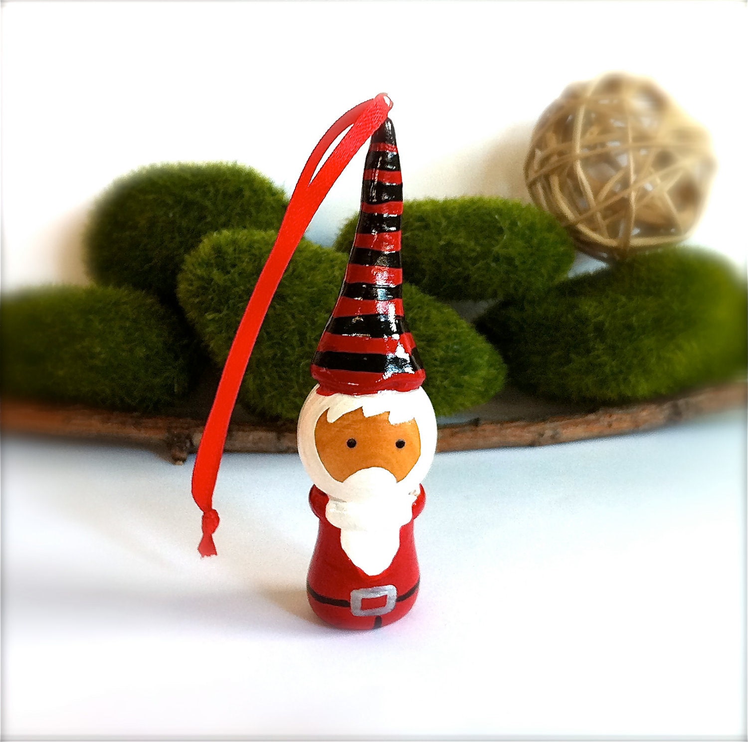 Santa Claus Ornament Wooden Christmas Tree Ornament Or Pendant Wood Kokeshi Doll Whimsical Hand Painted Decoration Holidays Home Decor Cute