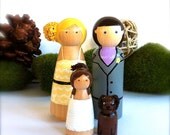 Wedding Cake Topper Custom Family of 4 Keepsake Wood Peg Dolls Wooden Peggies Peg People Decor Ornament Decoration Bridal Tulle Skirt Cute
