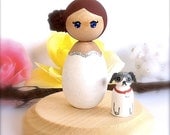 Custom Kokeshi Birthday Cake Topper Japanese Style Doll Birthday Girl and Pet Dog or Cat Personalized Party Outfit Wood Peg Doll Toy