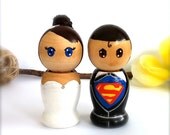 Superman WEDDING CAKE TOPPER Custom Cake Topper Superhero Kokeshi Doll Super Hero Wedding Cake Toppers Clark Kent and Lois Lane Comic Book