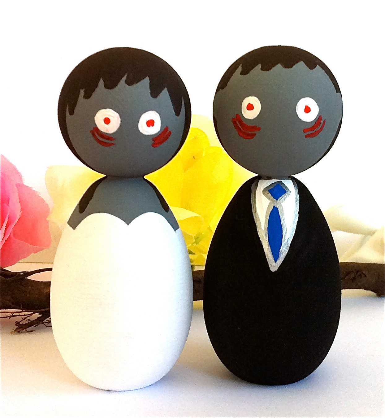 Custom Zombie Wedding Cake Toppers Kokeshi Doll Halloween Table Centerpiece Birthday Cake Topper Wooden Peg Japanese Style Doll Anime
