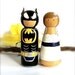 Custom Superhero WEDDING CAKE TOPPER Wood Peg Doll Hero Keepsake Collectable Bridal Shower Gift Comic Books Character Art Toy 1980s