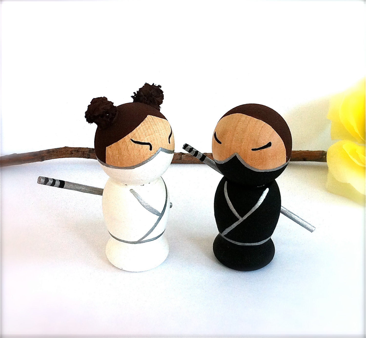 NINJA Wedding Cake Toppers 3D Ninja Cake Toppers Kokeshi Doll Personalized Semi Custom Wooden Wedding Cake Toppers Japanese Kokeshi Dolls