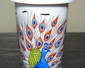 Coffee Mug Ceramic Peacock Hand Painted Cup with Lid