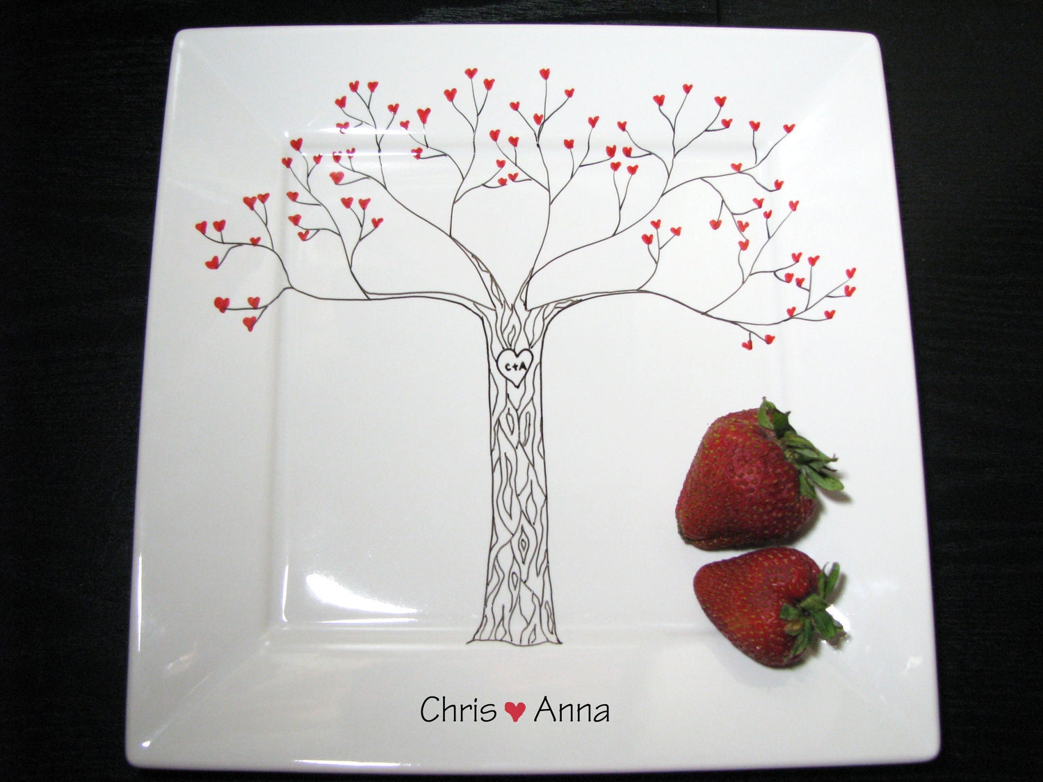 Personalized Platter Painted Plate Modern Heart Tree Eternal Love