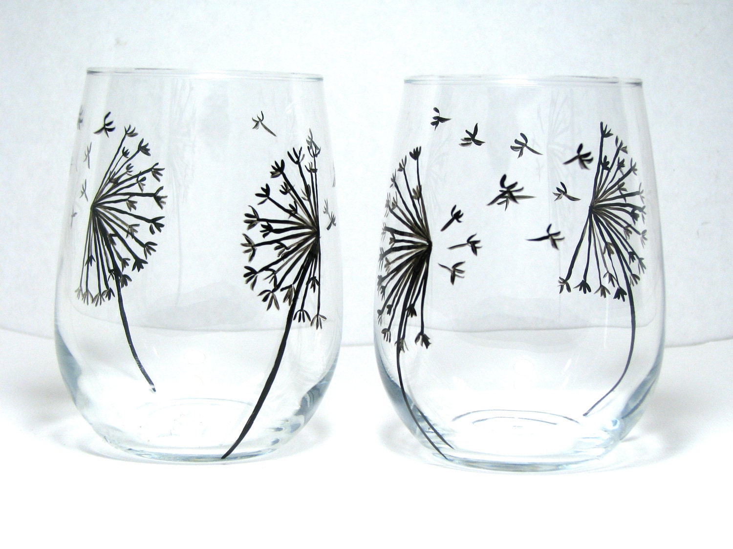 Wine Glasses Hand Painted Glassware Dandelion Collection, Set of 2
