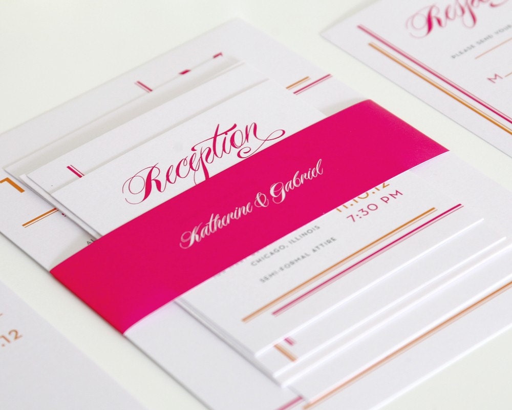 Hot Pink and Orange Contemporary Wedding Invitations - Avante Garde Stripes Sample