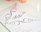 Swirls Save the Date Card in White and Black for a Modern, Classic, Vintage Wedding or Event - Swirled Sample