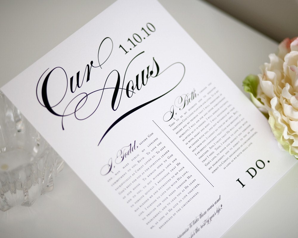 Custom Wedding Vows Keepsake, 8x10" Print for Framing, First Anniversary Gift