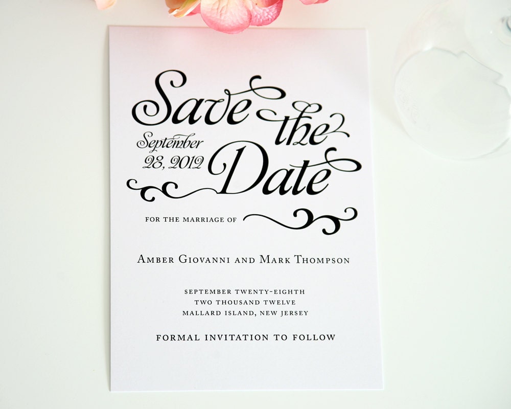 Classic Save the Date Card in Black and White - Alluring Script Design Sample