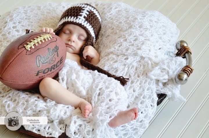Crochet Football Earflap Hat, Custom Made 6-12 Months to Toddler Boys Sport Beanie Handmade Athletic Photography Photo Prop Brown