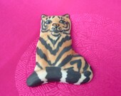 Vintage Handmade Porcelain Tiger Brooch