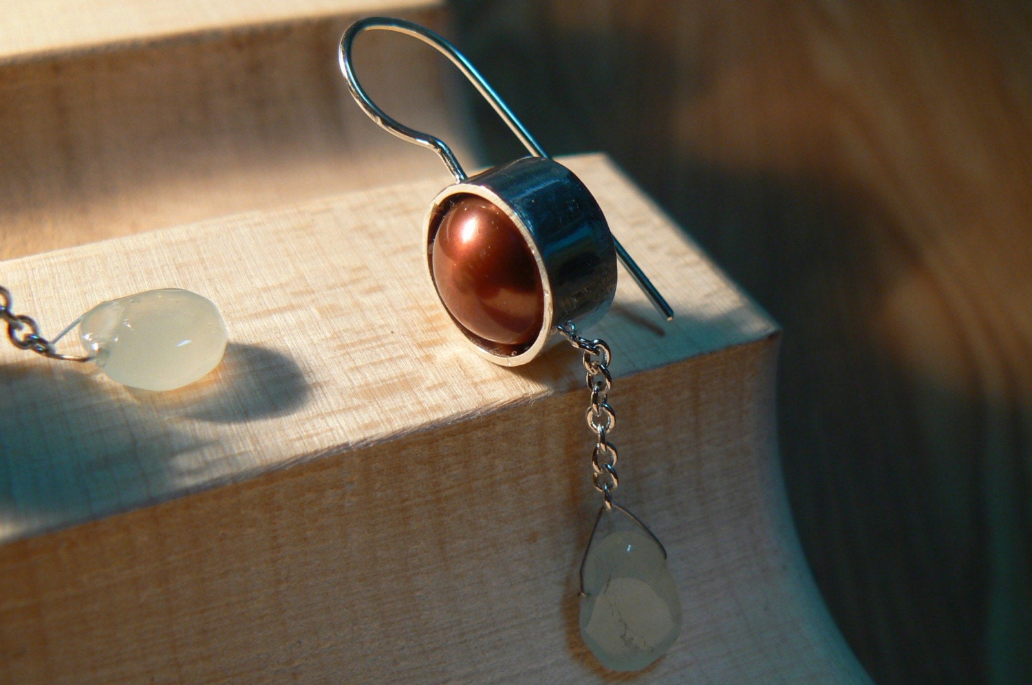 Red and Green - Pearl, Prehnite and sterling silver Earrings